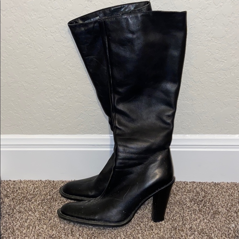 Black leather knee high boots